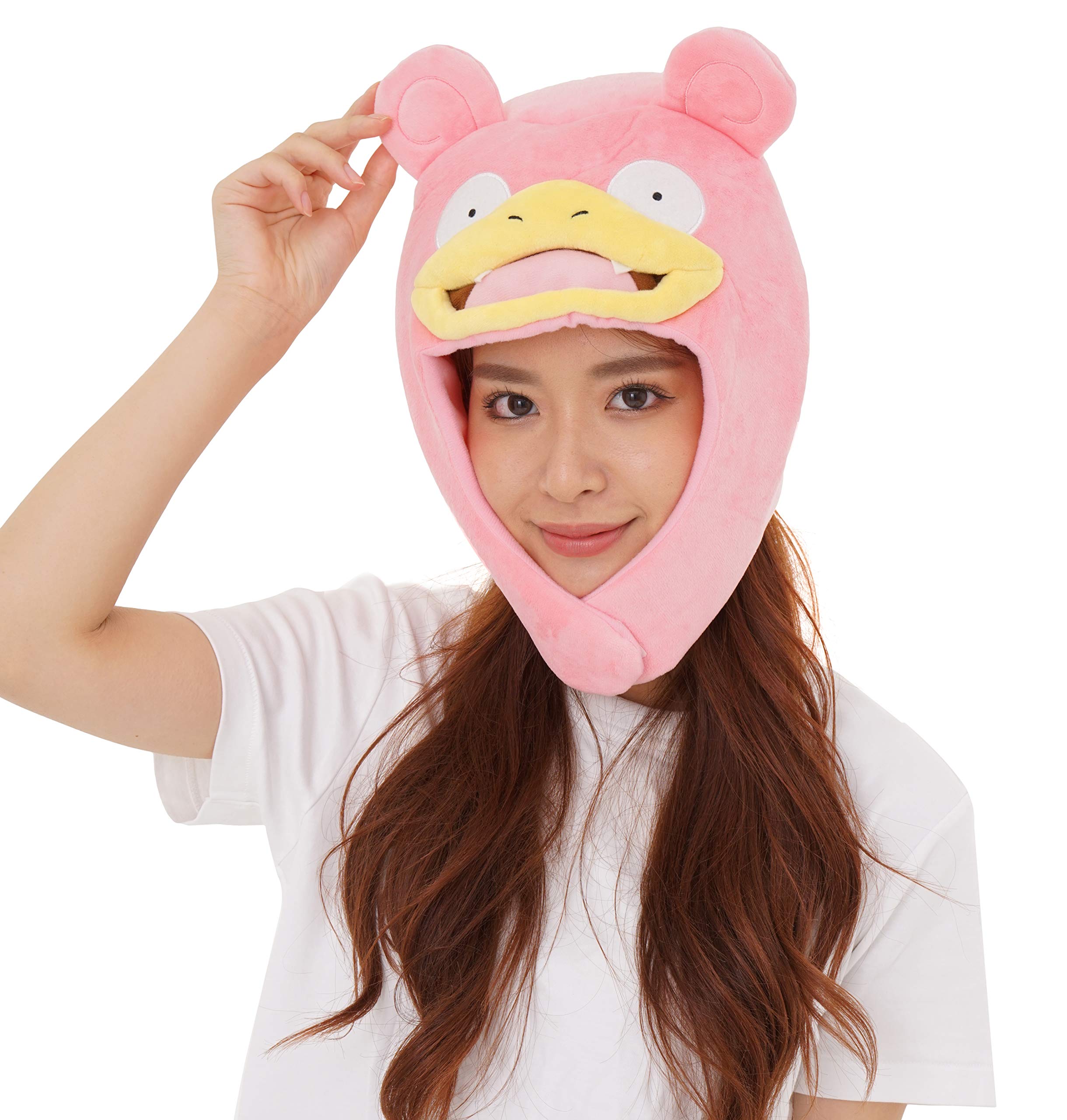 SAZAC Cozy, Warm Slowpoke Kigurumi Hat with Ear Flaps Pokemon Beanie for Adults, Luxurious Novelty Hat for Halloween & Cosplay - Premium Anime Cap, Pink, One Size
