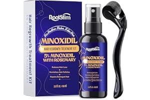 ROOTSTIM 5% Minoxidil Kit for Men and Women with 0.25 mm Derma Roller – Beard Growth Kit & Hair Regrowth Spray – Targets Thinning Hairlines, Crowns & Patchy Beards – 60 mL