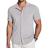 COOFANDY Men's Ribbed Button Down Shirts Short Sleeve Casual Shirt with Pocket Summer Beach Camp Tops