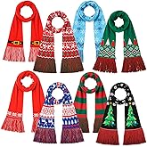 Coume 8 Pcs Knitted Scarf with Tassels Unisex Winter Neck Warmer Scarf Red Long Scarves for Men Women Holiday Gift