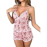 Avidlove Sexy Pajama Set for Women Sheer Lingerie Ruffled Mesh Cami Shorts 2 Piece Lounge Sleepwear