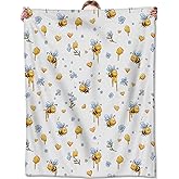 Zeleda Funny Bee Blanket,Honey and Flower Print Flannel Throw for Kids,Women,Insect Lovers as Gifts,Cozy Soft Blankets for Couch,Bed,Office,Camping,Decorative Throws,50x60 Inch