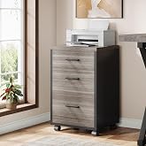 Triebsigns 3 Drawer File Cabinet, Vertical Mobile Filing Cabinet, Under Desk Rolling Printer Stand for Home Office, fits A4 or Letter Size (Grey)
