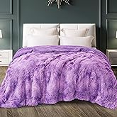 Exclusivo Mezcla Fuzzy Faux Fur Bed Blanket King Size, Reversible Shaggy Sherpa Fleece Tie Dyed Blankets, Fluffy Plush Warm Throws for Couch, Bed, 90X104 Inches, Purple
