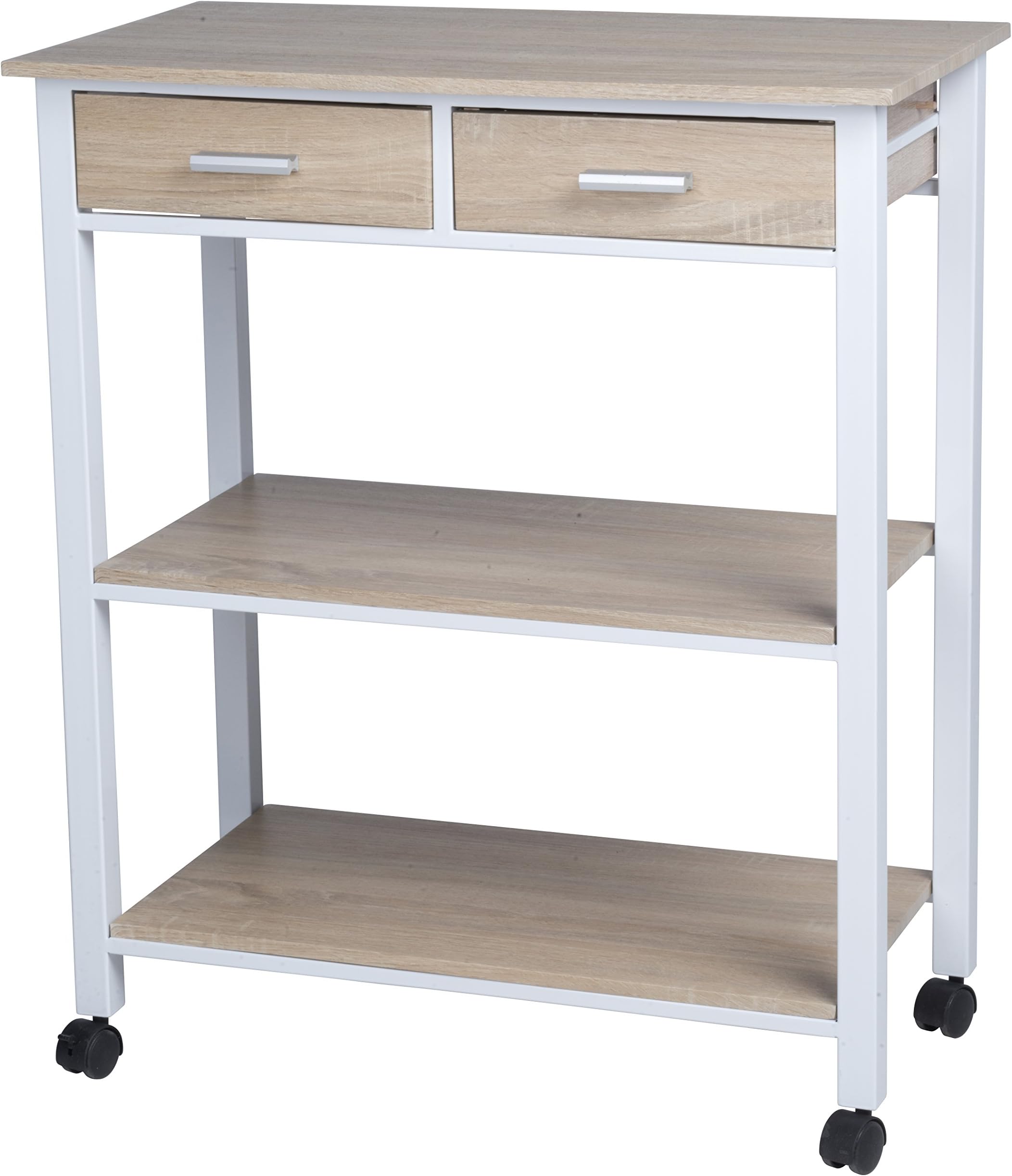 Homestyle ce2701008 Kitchen Storage Trolley With 2 Drawers White Oak/37 x 68,50 x 81 cm