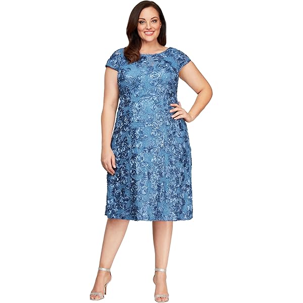sachin and babi light blue dress Alex Evenings womens Plus-size Midi Length Fit and Flare Special Occasion  Dress, Buff, 16 Plus at Amazon Women's Clothing store