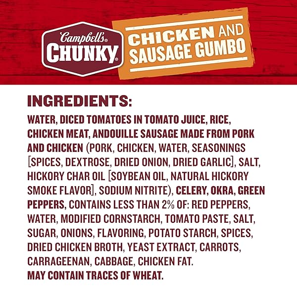 CAMPBELL’S CHUNKY SOUP, CHICKEN AND SAUSAGE GUMBO, 18.8 OZ CAN (CASE OF 12)