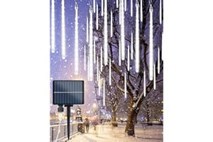 FLACCHI 20 Tubes Solar Meteor Shower Icicle Lights 480 LED Raindrop Lights with Timer Function Cascading Lights Falling Rain Lights for Holiday Party Christmas Decorations (Cool White)