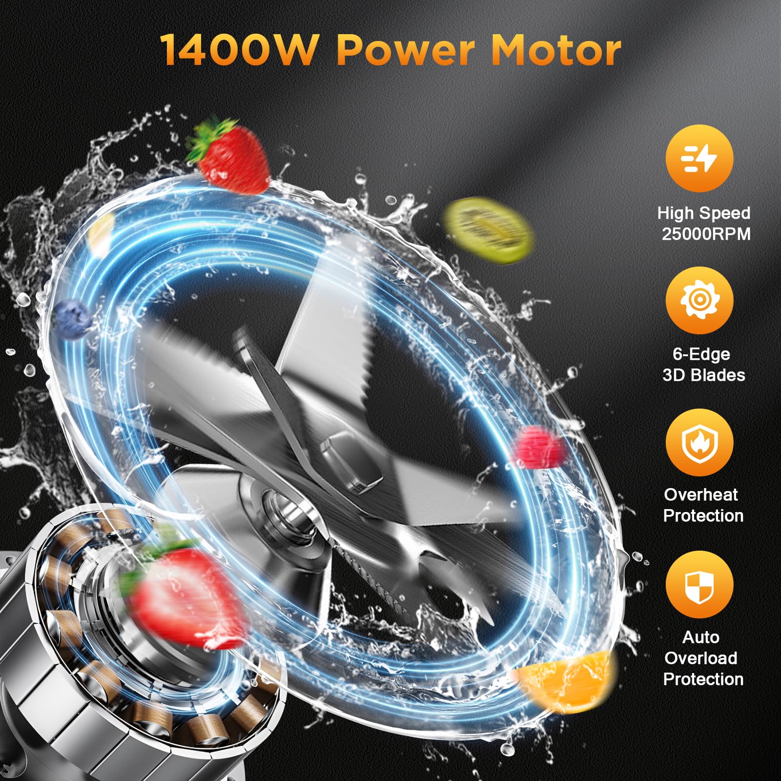 Licuadora para batidos H-Duka, potente licuadora para batidos de 1400 vatios, licuadoras de encimera de capacidad de 64 oz para cocina con recipiente sin BPA, trituración de hielo, bebidas congeladas, puré, batidos de proteínas