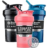 BlenderBottle Classic V2 Shaker Bottle Perfect for Protein Shakes and Pre Workout, 20-Ounce (3 Pack), Black, Navy, Pink