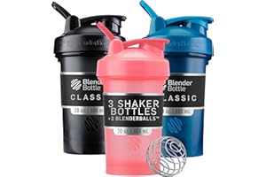BlenderBottle Classic V2 Shaker Bottle Perfect for Protein Shakes and Pre Workout, 20-Ounce (3 Pack), Black, Navy, Pink