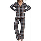 SHESHOW Women's Pajama Sets with 4 Pockets Plaid Pjs Button Down Long Sleeve Sleepwear Ruffles Hem Soft Nightwear Lounge Sets