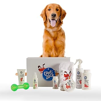 Captain Zack - The Golden Retriever Box Ultimate 8-in-1, Head-to-Paw Groom-Kit for Your Dog - (Shampoo +Conditioner +Dry Shampoo +Paw Butter +Toy) - pH Neutral and Paraben Free