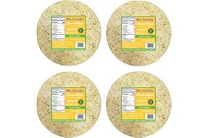 Mr. Tortilla Gourmet Wraps - Artisan Flour Tortillas, Small Batch Zero Cholesterol Snack, Kosher, Vegetarian - Authentic Mexican Snacks (8-Count Bags (Pack of 4), Garlic & Herb)