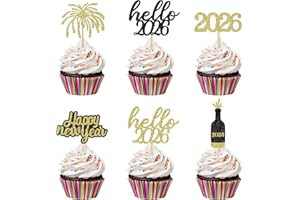 LEESKY Hello 2026 Happy New Year 2026 Cupcake Toppers New Years 2026 Cake Food Picks for New Years Eve Party Supplies 2026, Happy New Year Party Cake Decorations 2026