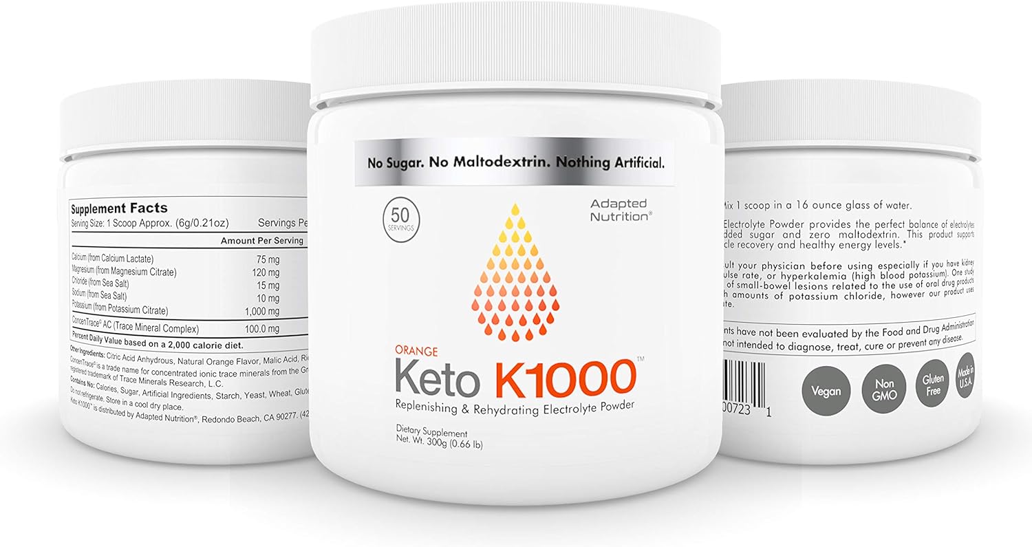 Keto K1000 Electrolyte Powder | Boost Energy & Beat Leg Cramps | No Maltodextrin or Sugar | No Ingredients from China | Delicious Orange, Lighter Stevia Taste | 50 Servings: Health & Personal Care