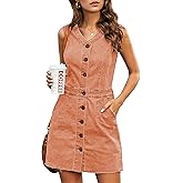 LookbookStore Women Sleeveless V Neck Button Down Frayed Hem Short Denim Dress