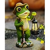 twinbling Solar Frog Garden Decor with Lantern Outdoor Statue for Patio Pathway Frog Figurine for Yard Decoration Lawn Ornament Gardening Gifts for Women Mom Grandma