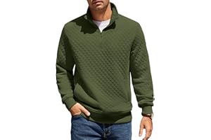 COOFANDY Mens Quarter Zip Pullover Quilted Sweatshirt Knit Long Sleeve Mock Neck Sweater Polo with Pocket
