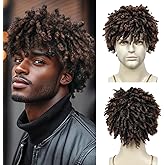 BECUS Dreadlock Wig For Men Dreads Wig Fake Dreads Short Braided Wigs Synthetic Wigs Faux Locs Glueless Curly Hair Black Men Brown Hair Daily Hollaween Party(Brown)