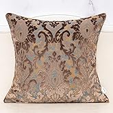 Alerfa Boho Brown Floral Throw Pillow Cover 18x18 Inch Cut Velvet Sqaure Luxury Embroidered Decorative Pillow Cover for Couch Living Room Bedroom