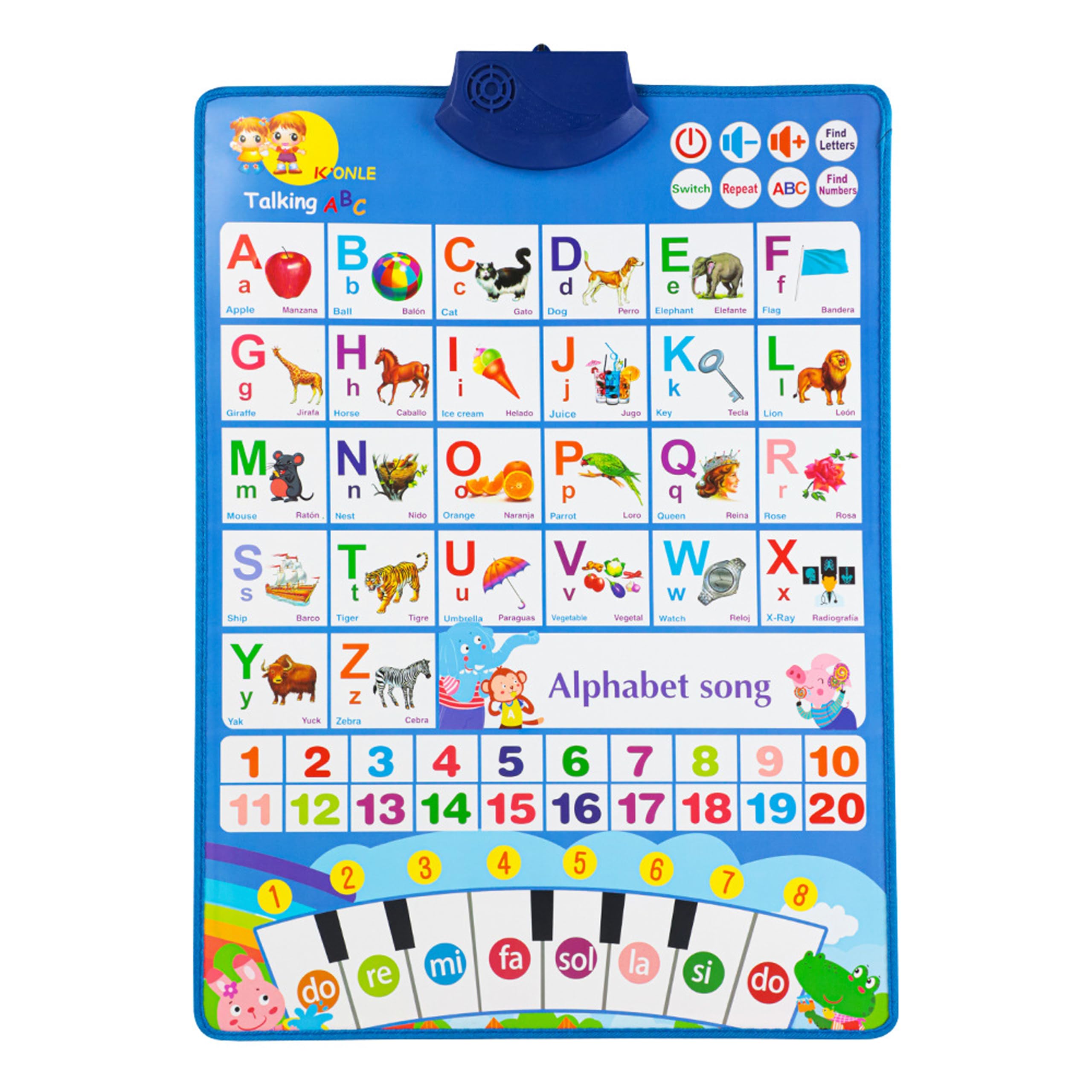 ED-Lumos Electronic Alphabet Poster for Children in Spanish and English with Sound Poster with Large Letters and Funny Animals Interactive Electronic Learning Graphics