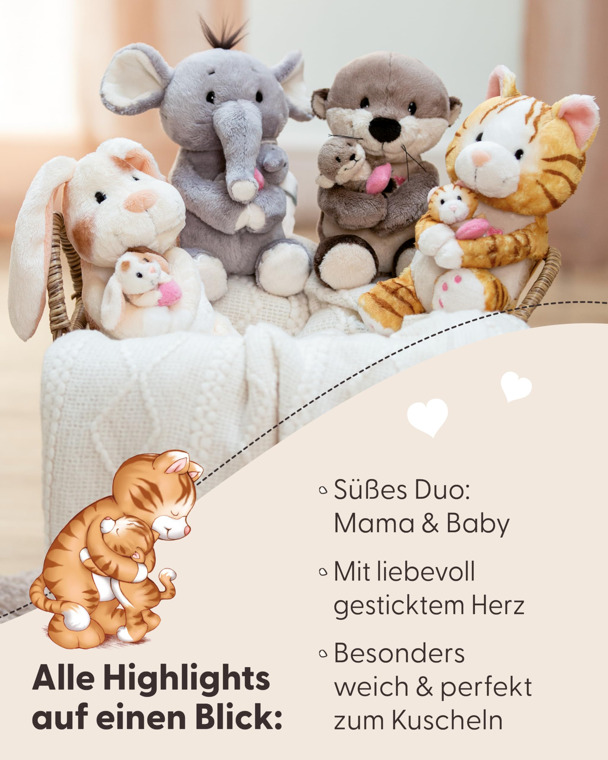 NICI Kuscheltier Otter 20cm mit Jungotter 6cm - braun - Stofftier aus weichem Plüsch, niedliches Plüschtier zum Kuscheln und Spielen, für Kinder & Erwachsene, tolle Geschenkidee - 62844 5