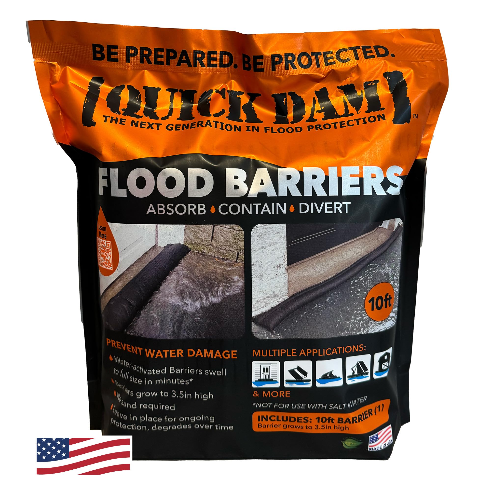 Quick Dam QD610-1 Water-Activated Flood Barrier-1 Pack, 10-ft, Black