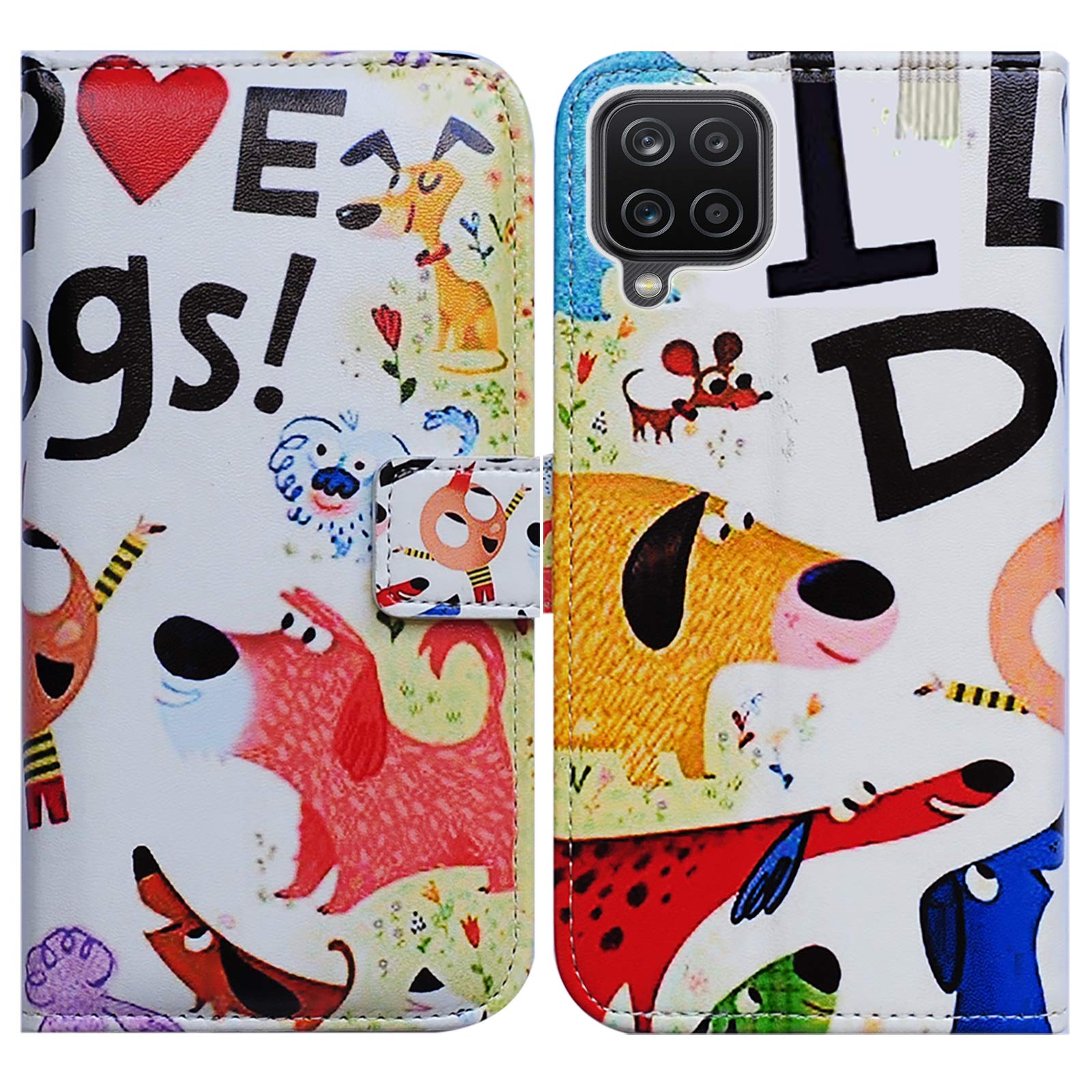 Bcov Galaxy A12 Case, Colorful Cute Dogs Leather Flip Phone Case Wallet Cover with Card Slot Holder Kickstand For Samsung Galaxy A12 2021