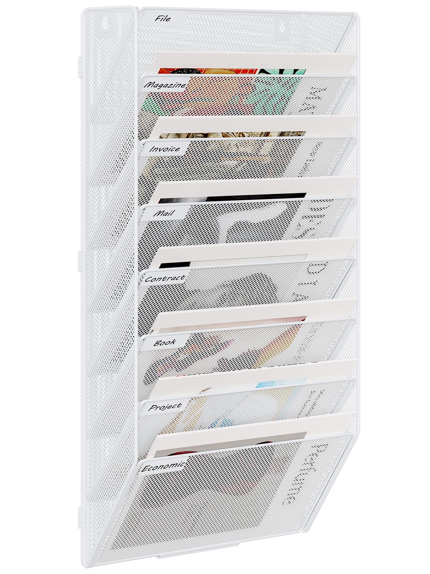 EasyPAG 8 Tier A4 Mesh in Tray Assemble Wall Pocket File Holder Hanging Mail Organiser Magazine Storage Rack,White