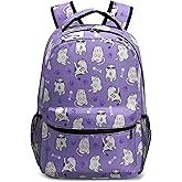 Lovely Cat Backpack Cute Animal Pattern Bookbag Lightweight Elementary Kindergarten Schoolbag Kawaii Purple Toddler Kids Backpack for Girls Boys Hiking Traveling Camping