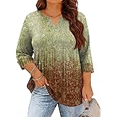 TFSDOD Plus Size Tops for Women V Neck T Shirt 3/4 Length Sleeve Blouse Dressy Casual Tee Loose Fit XL-5X