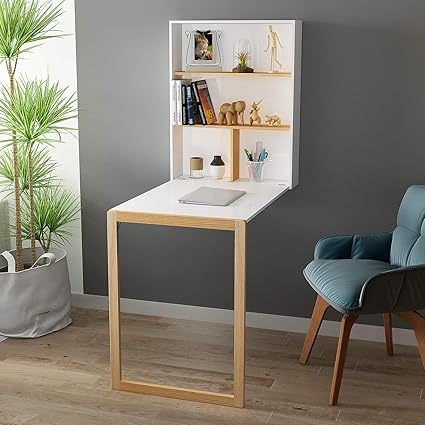 Yusong Bureau Pliable Et Peu Encombrant A Fixation Murale Avec Etageres De Rangement Et Tableau Noir Pour Etudier Manger Travailler Blanc Amazon Fr Cuisine Maison