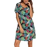 ENJOYNIGHT Womens Nightgowns Cotton Sleepwear Plus Size Sleep Shirt Short Sleeve Nightshirt Print Sleepshirt