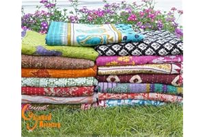 Gajanad Artistry 3 Piece Handmade Indian Vintage Kantha Quilts Reversible Bohemian Home Decor Blanket – Quilt for Sale Bed Sheet Bedspread -Assorted Color Twin Size 85X55 Inches Multi