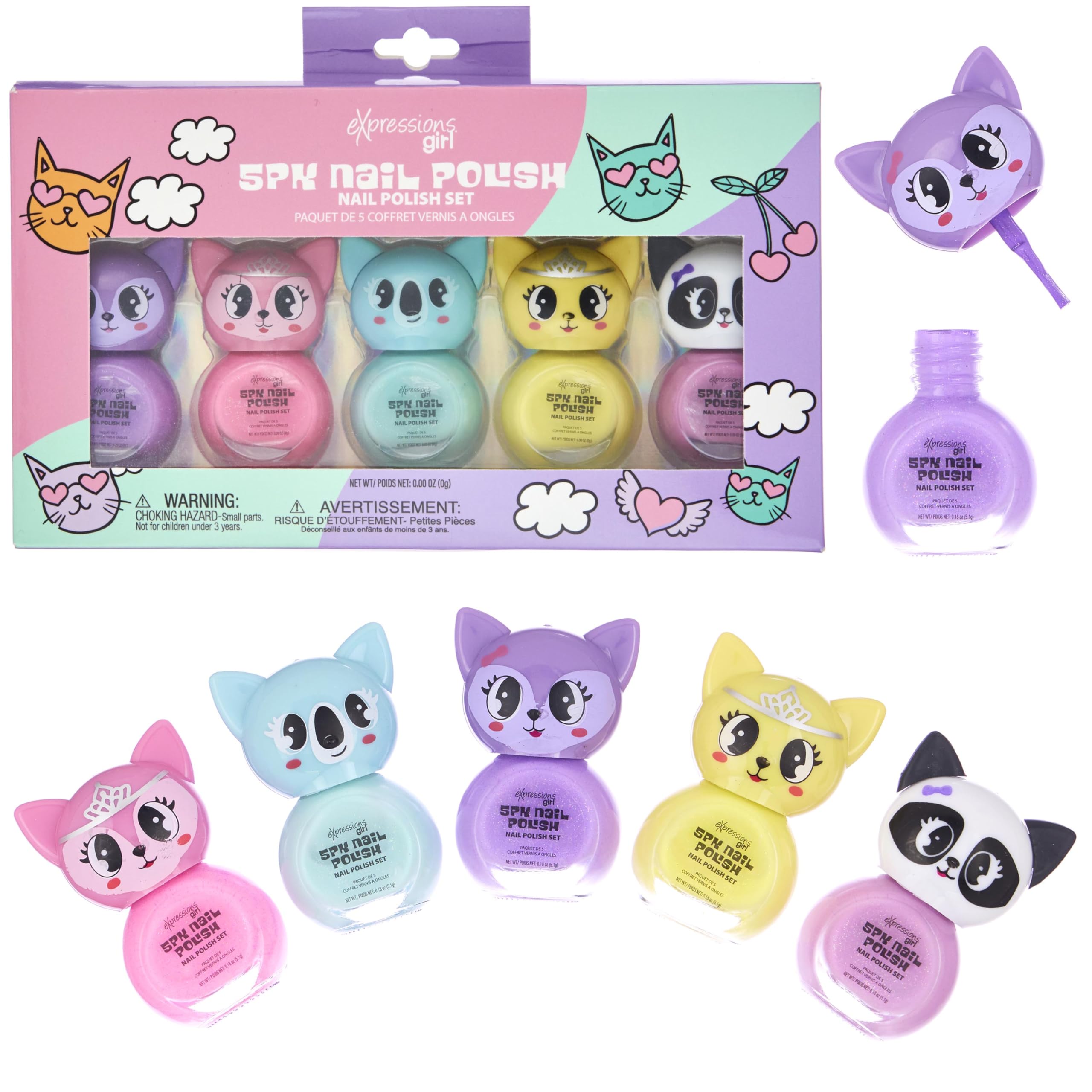Photo 1 of EXPRESSIONS 5pc Critter Character Nail Polish Set for Girls -Water Based Colorful Novelty Nail Polishes, Safe and Non Toxic Manicure Set & Pedicure Kit