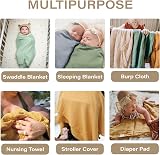 Moonkie Muslin Swaddle Blanket 47x47 Inches 4 Pack Light Sea Green Beige view 6