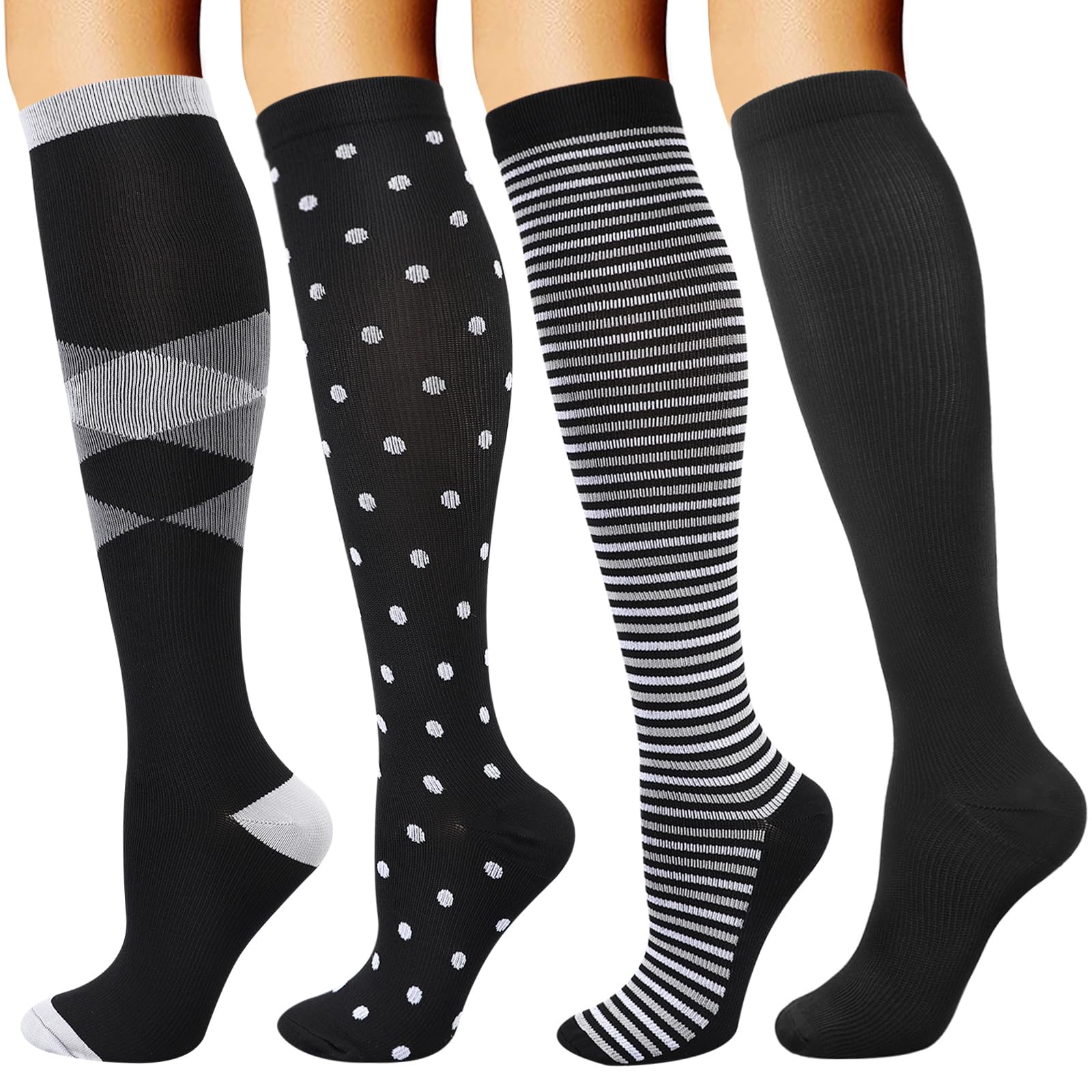 DRESHOW 4 Pairs Compression Socks For Women&Men Circulation Best Support for Athletic Running Cycling Travel