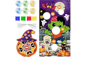 QICI Halloween Party Games Set Witch Hat Dart Board Bean Bag Toss Banner Toss Game for Indoor and Outdoor Throwing Games Halloween Party Favors Supplies
