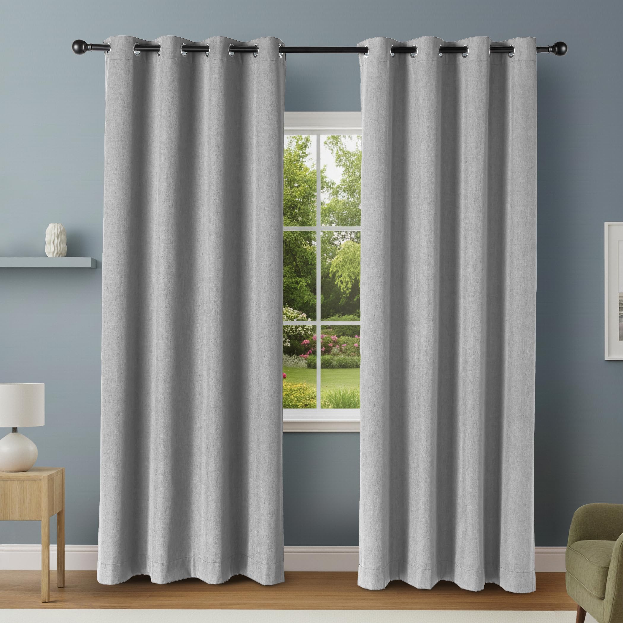 Amazon Basics 100% Blackout Curtains with Grommets, 2 Panels, 52 x 96 Inches, Dark Gray
