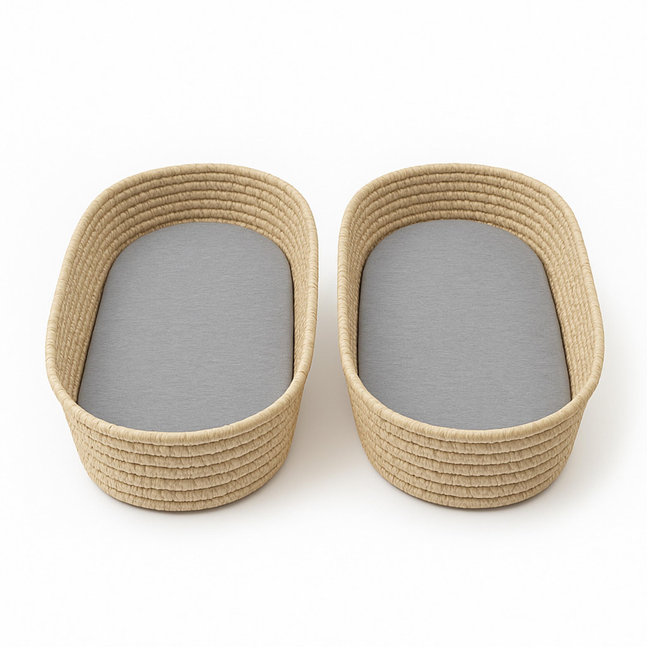 2 x Grey Moses Basket Sheets Fully Fitted – 75 x 30 Moses Basket Bedding - Hypoallergenic Baby Pram Sheets Bedding Elasticated Breathable Easy Care.