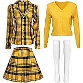 Didaey Halloween Yellow Plaid Outfit 90s College Cosplay Costume for Women Adult Cheerleader Vintage