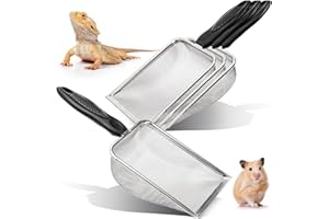 Hiceeden 4 Pcs Stainless Steel Small Mesh Scooper, Hamster Fine Sand Bath Scooper, Reptile Rabbit Litter Sand Waste Scoop, Be