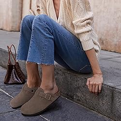 KIDMI Women's Genuine Suede Clogs Cork Footbed