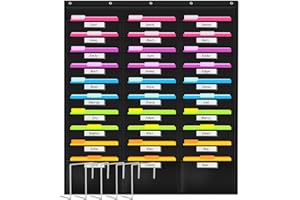 Godery School Pocket Chart, 30 Signatory Pocket, Heavy Duty Hanging File Folders Pocket Chart Cascading Organizer & 5 Hangers Hooks, Perfect for Classroom, School, Office or Home Use