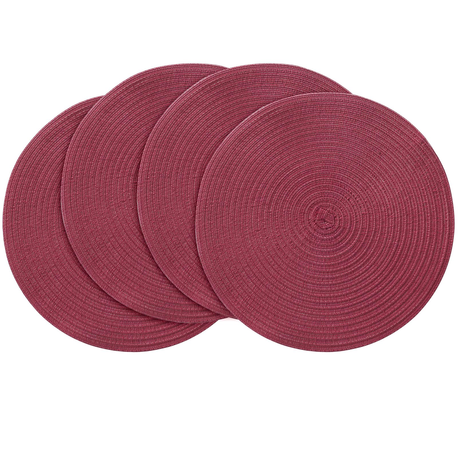 Photo 1 of Floroom 15 Inch Round Braided Placemats Set of 4, Washable Heat Resistant Cotton Polyester Circle Place Mats for Kitchen Dining Table - Burgundy