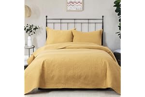 Jupitex Matelasse Coverlet Bedspread Quilt Queen Size, 90x96 Textured Lightweight Quilt, 3 Pcs Ultrasonic Embossed Bedding, Soft Breathable Bedspread, Yellow Quilt Bedspread Coverlet