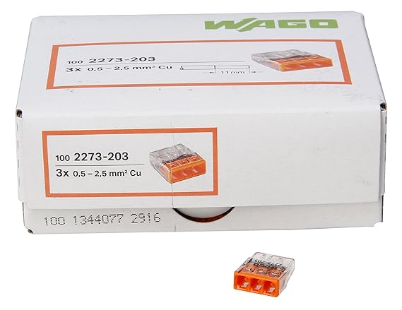 Kopp 33346421 WAGO COMPACT-Verbindungsdosenklemme 3-Leiter-Klemme orange 0,5-2,5 mm² Inhalt 100 Stück, Transparent