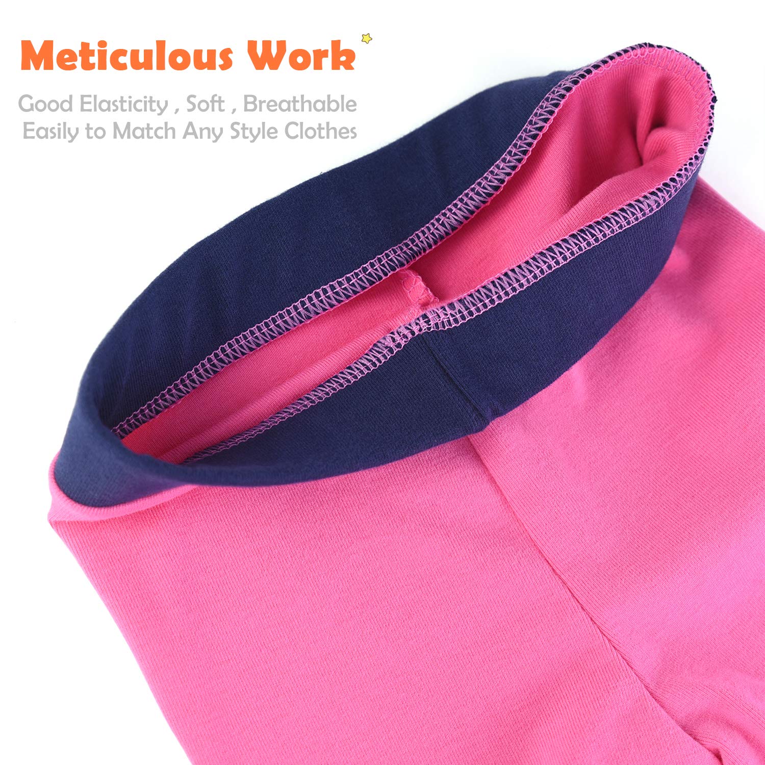 slaixiu Cotton Ankle Length Girls Leggings Stretchy Kids Pants 3-12y(GP04_Rose&Navy_110)