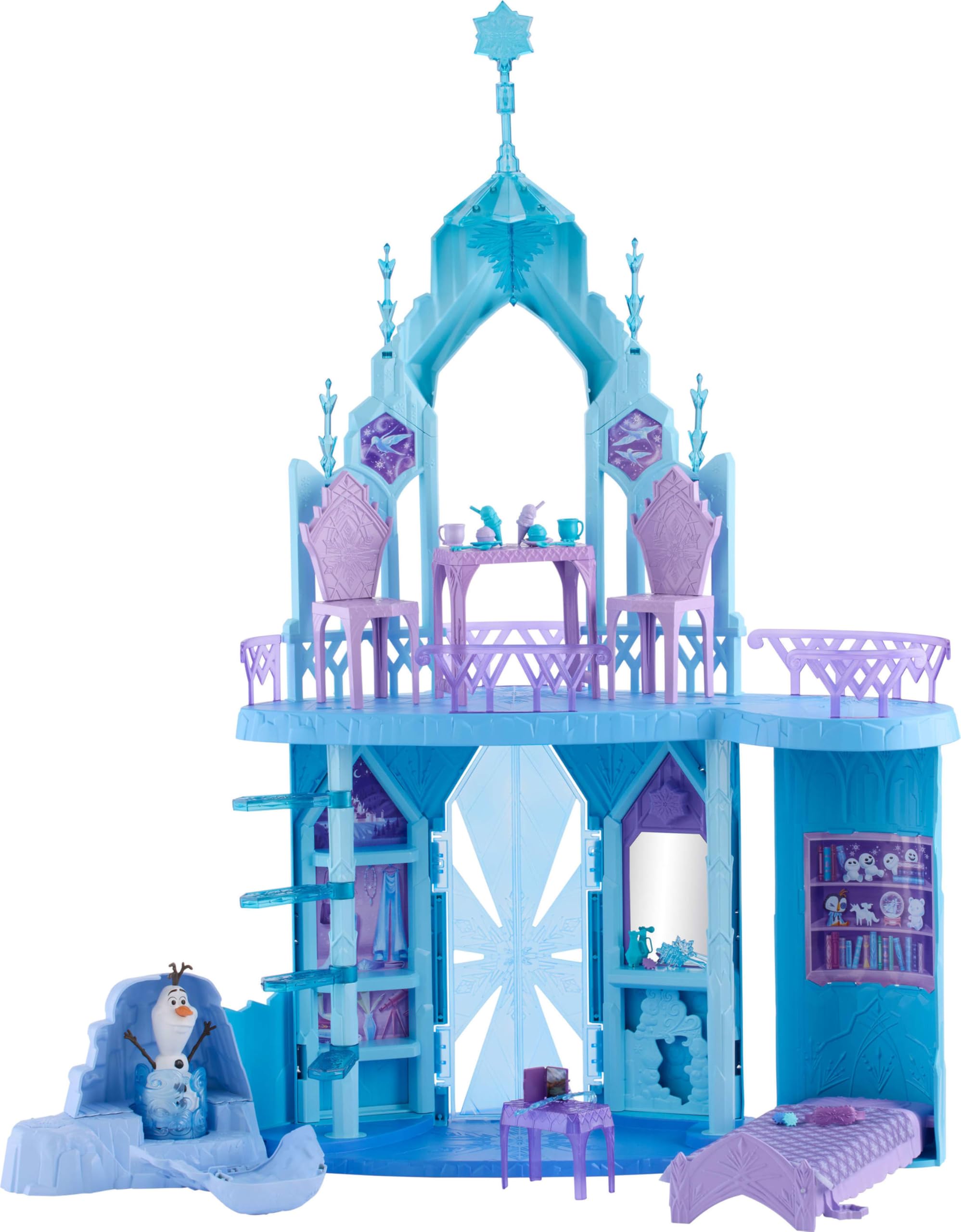Mattel Disney Frozen Elsa Ice Castle Playset with Olaf Figure, 5 Play Areas & 21 Accessories, 2.5+ Ft Tall Elsa’s Frozen Ice Palace, Inspired by Movies